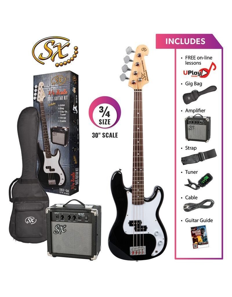 SX 3/4 size short scale bass and 10 watt amp package - Black