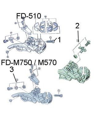 SHIMANO SHIMANO FD-M750 / M570 / M510 FRONT DERAILLEURS EXPLODED VIEWS