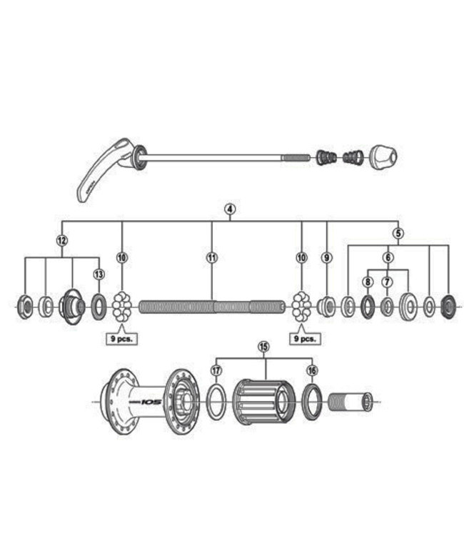 SHIMANO SHIMANO  105 FH-5600 (REAR) EXPLODED VIEWS OF ROAD HUB