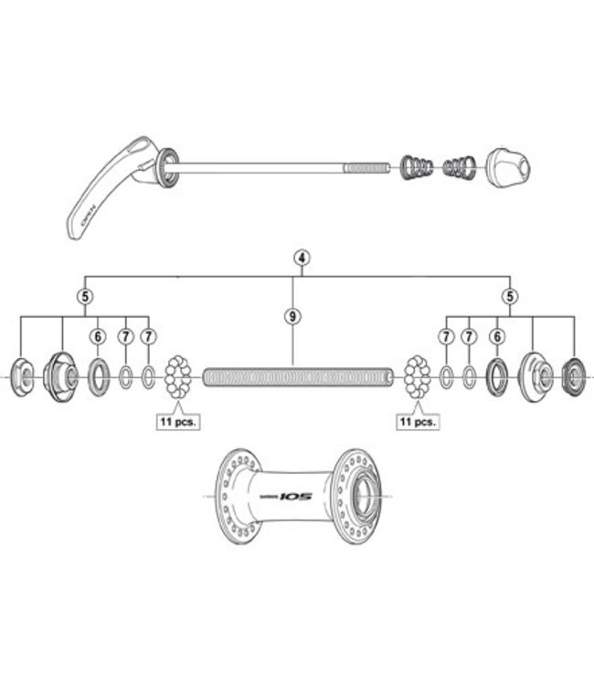 SHIMANO SHIMANO  105 HB-5600 (FRONT) EXPLODED VIEWS OF ROAD HUB