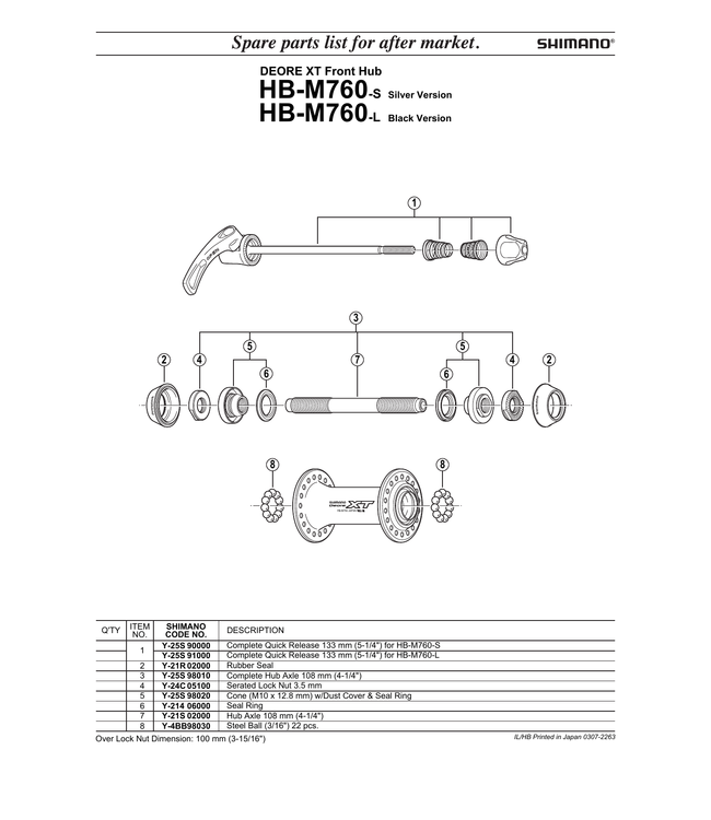 SHIMANO SHIMANO  XT HB-M760 (FRONT) EXPLODED VIEWS FOR MTB HUB