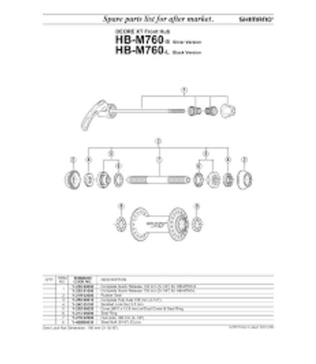SHIMANO SHIMANO  XT HB-M760 (FRONT) EXPLODED VIEWS FOR MTB HUB