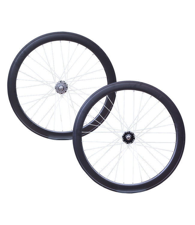 DAMCO DAMCO 700C SINGLE SPEED BLACK W/WHITE SPOKES 50MMTRACK (FIXIES) WHEELS