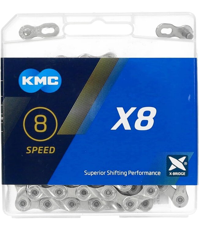KMC KMC X8 (SILVER) 6/7/8 SPEED CHAIN (Shimano, SRAM) (Nickel-Plated|Extra-Rust-Protection))