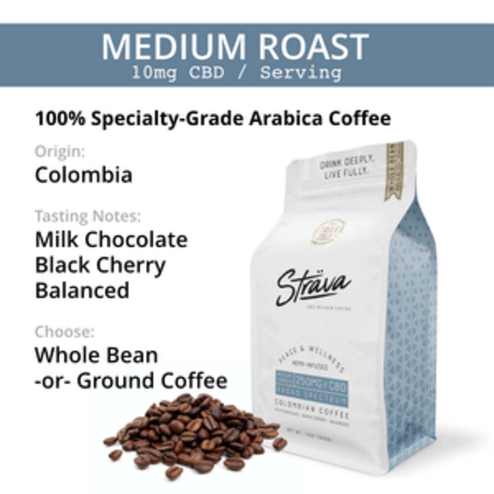Strava Strava CBD Infused Coffee 250mg regular Strength Broad Spectrum Colombian Coffee