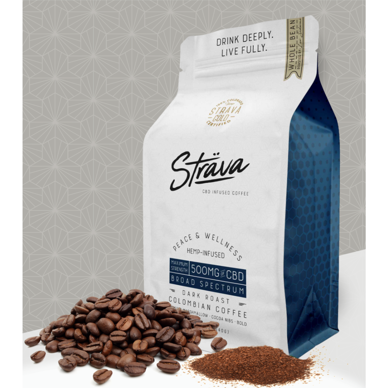 Strava Strava CBD Infused Coffee 500mg Maximum Strength Broad Spectrum Dark Roast Columbian Coffee