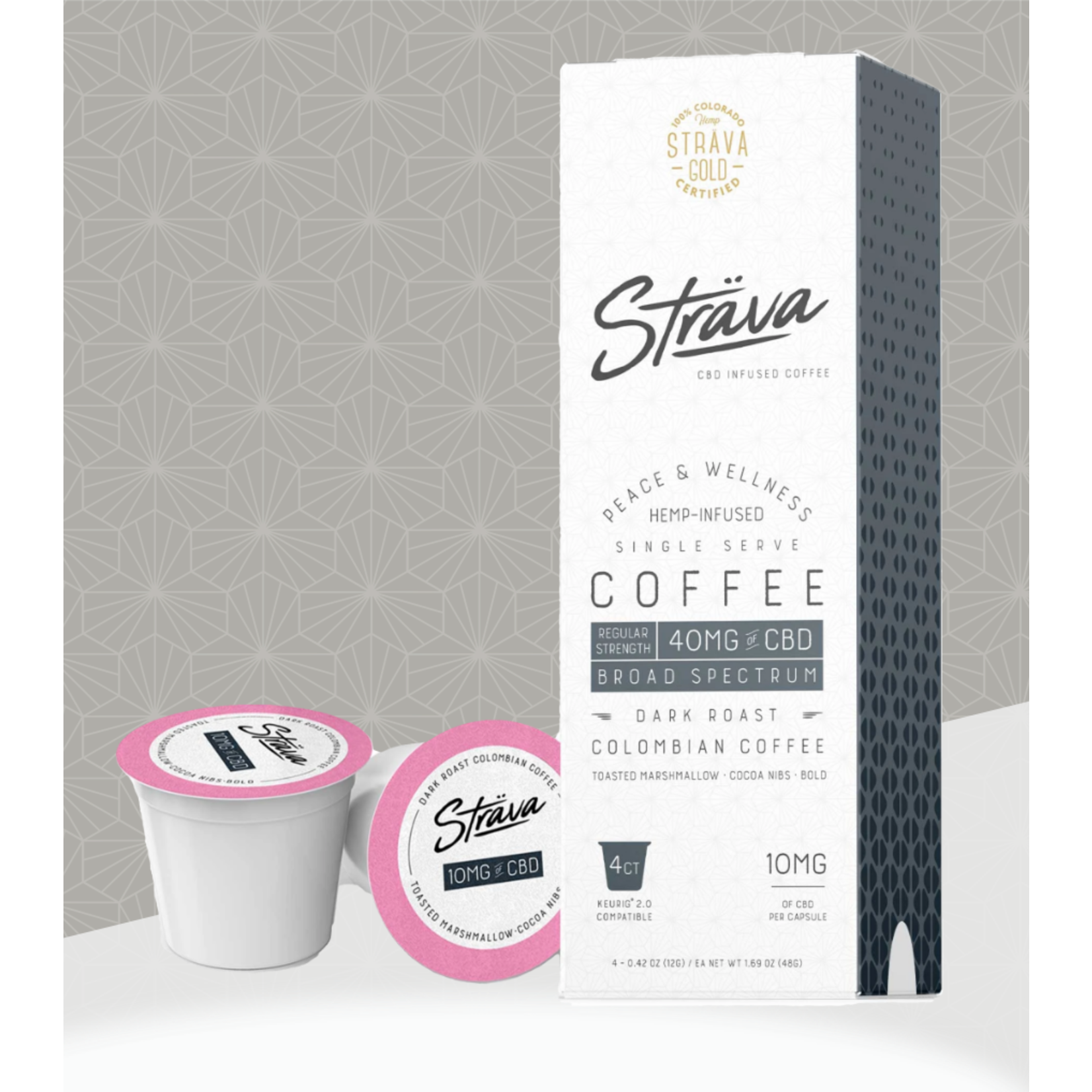 Strava Strava CBD infused Coffee 40mg Broad Spectrum Dark Roast Regular Strength Single Serve  Keurig Cup