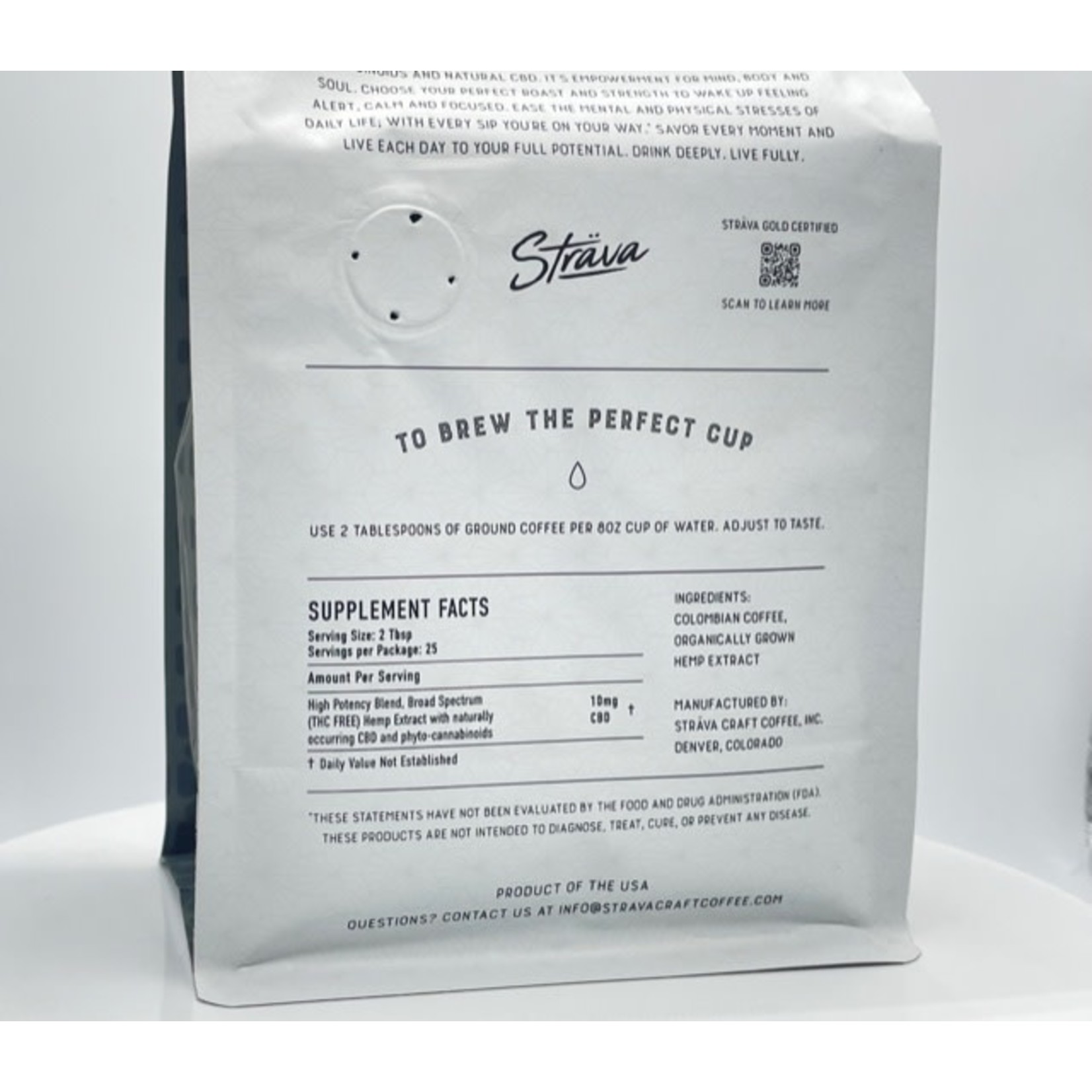 Strava Strava CBD Infused Coffee 250mg Broad Spectrum Dark Roast Regular Strength
