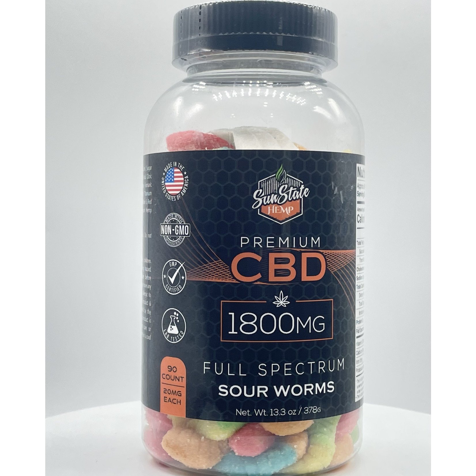 Sun State Hemp SSH CBD Full Spectrum Gummy Sour Worms 90pcs 1800mg