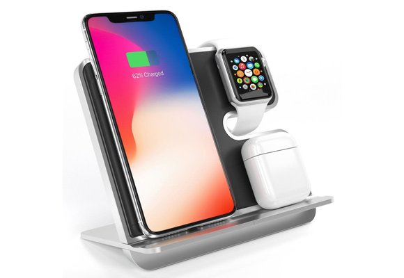 iComboStand Pro 4-in-1 Ultimate Wireless Charging Station - Silver