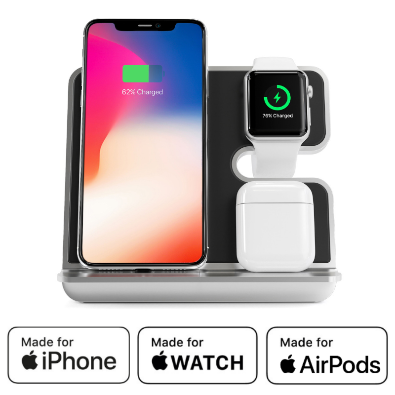 iComboStand Pro 4-in-1 Ultimate Wireless Charging Station - Silver