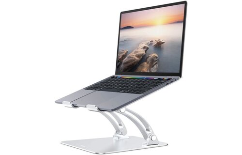 Aluminum Alloy  Notebook and Laptop Stand for Desk, Ergonomic Height Angle Adjustable -  Silver