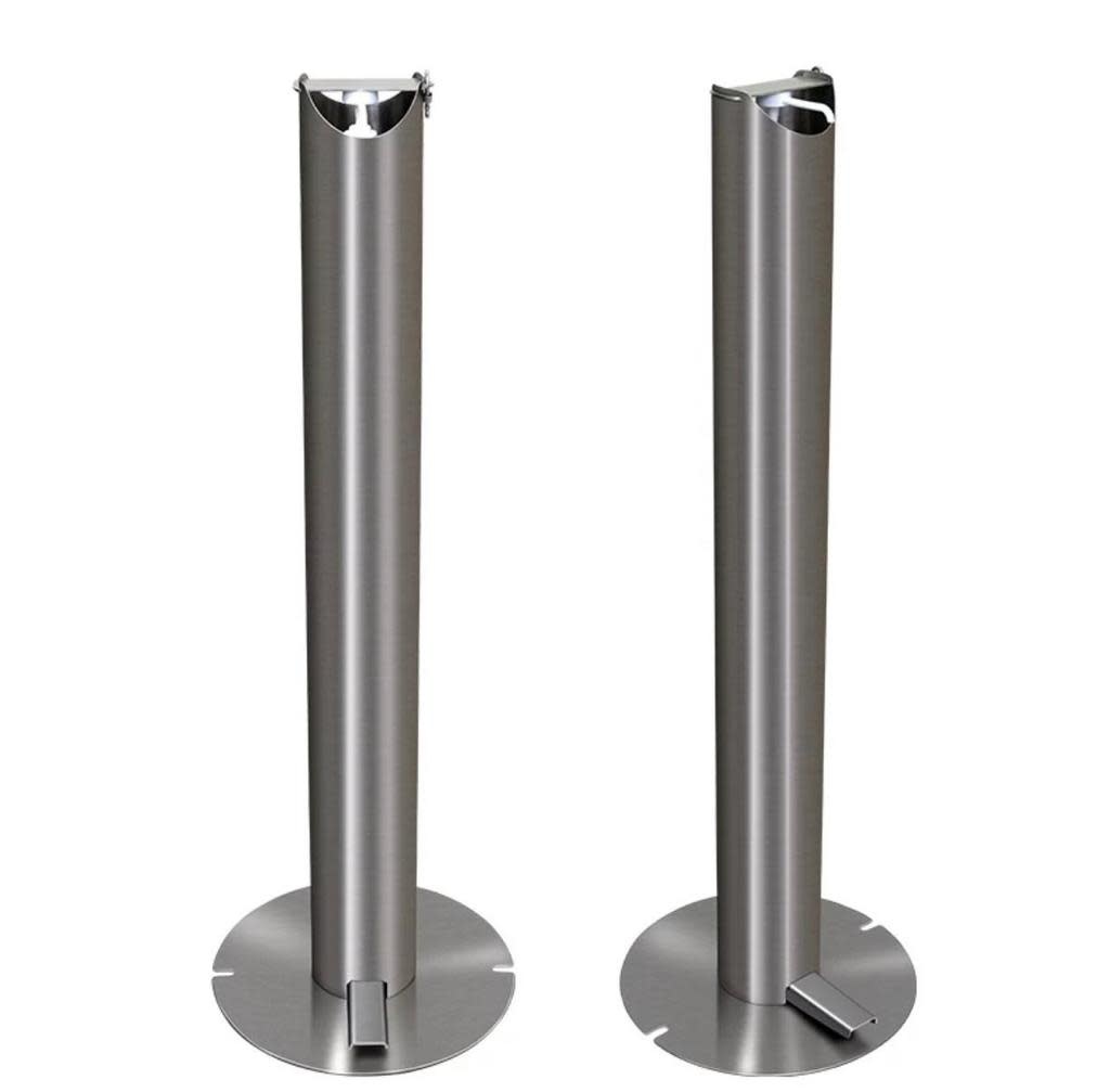 Hospital Stainless Steel Touchless Soap Foot Pedal Hand Sanitizer Dispenser Floor Stand Anti Finger Print finish