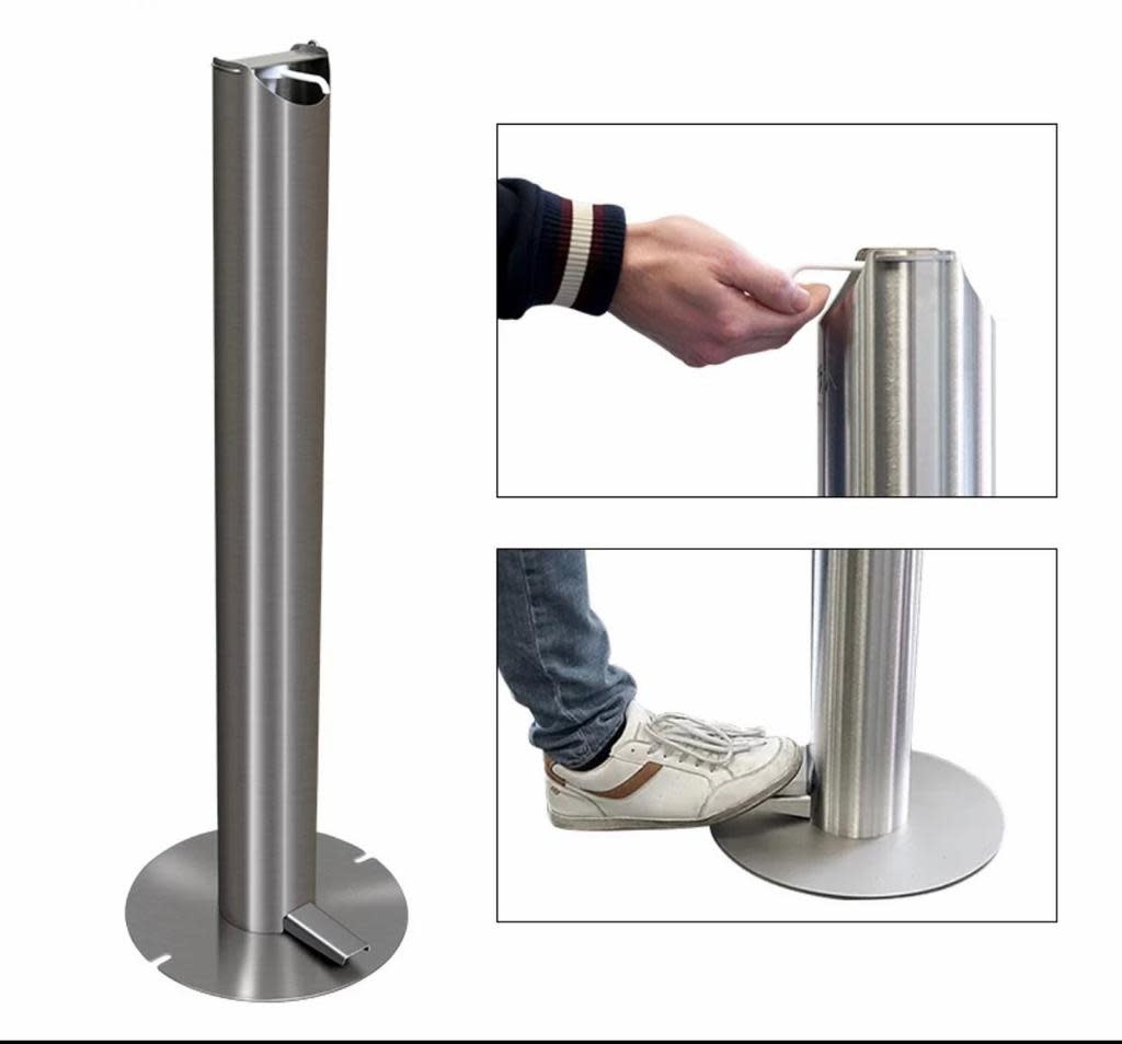 Hospital Stainless Steel Touchless Soap Foot Pedal Hand Sanitizer Dispenser Floor Stand Anti Finger Print finish