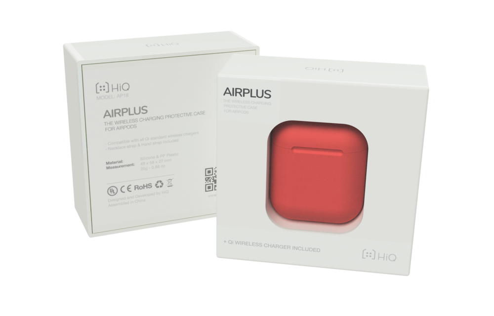 HIQ AirPlus AirPods Protective Case Qi Wireless Charging + Wireless Charger - Soft Red
