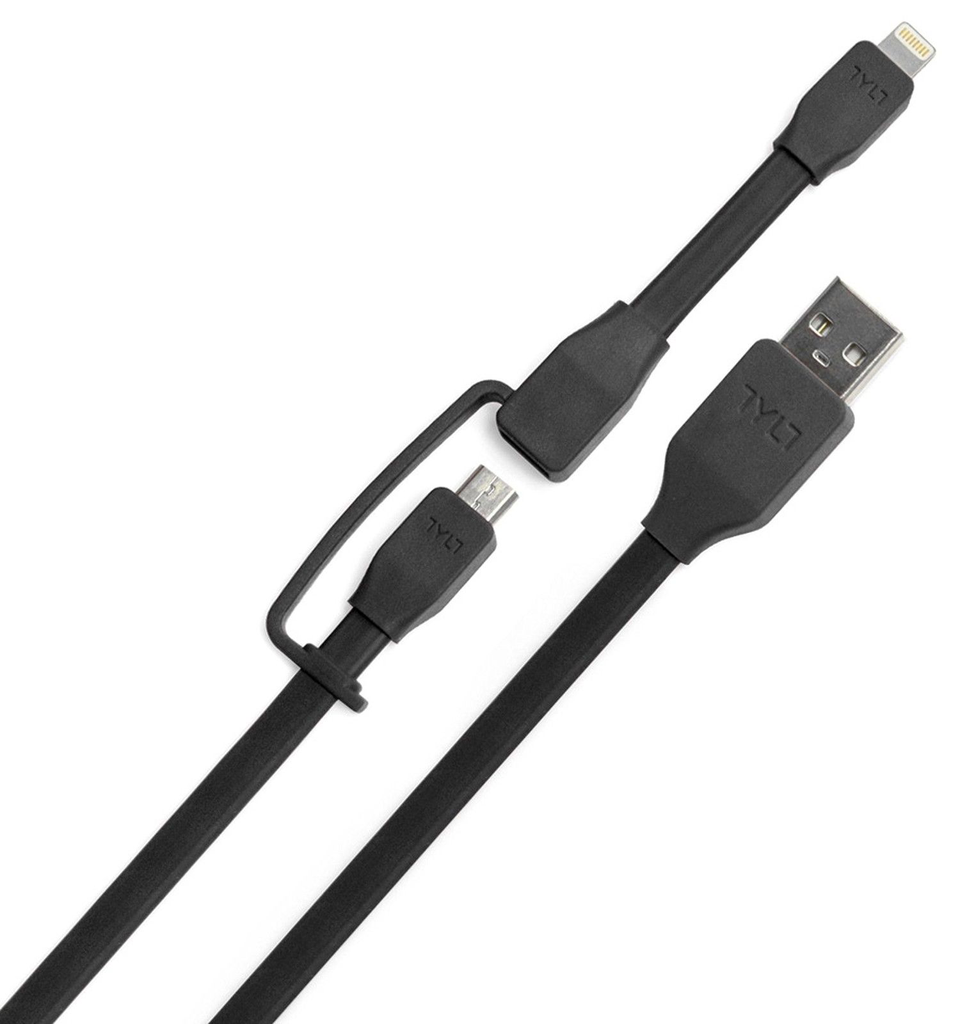 TYLT Sync and Charge Cable Duo Lightning+Micro to USB 1M  - Black