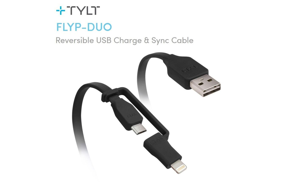 TYLT Sync and Charge Cable Duo Lightning+Micro to USB 1M  - Black