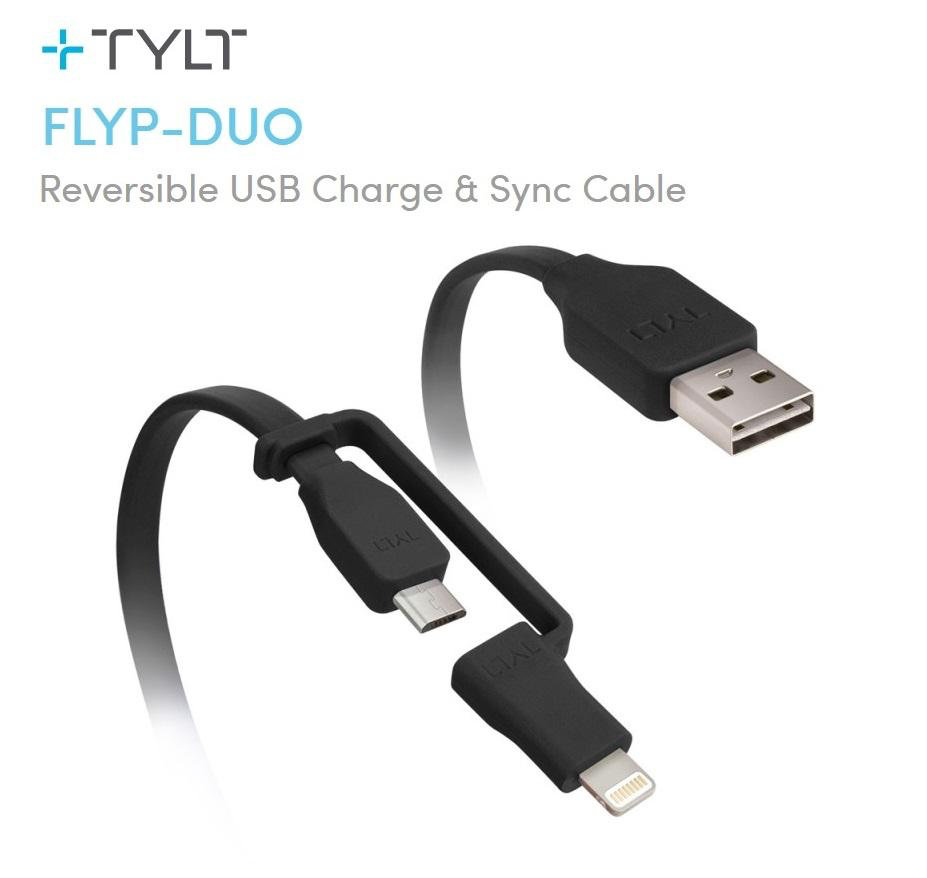 TYLT Sync and Charge Cable Duo Lightning+Micro to USB 1M  - Black