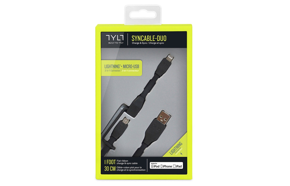TYLT Sync and Charge Cable Duo Lightning+Micro to USB 1M  - Black