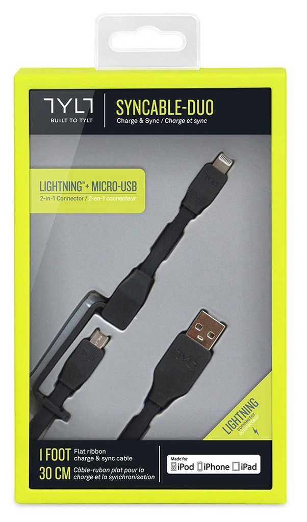 TYLT Sync and Charge Cable Duo Lightning+Micro to USB 1M  - Black