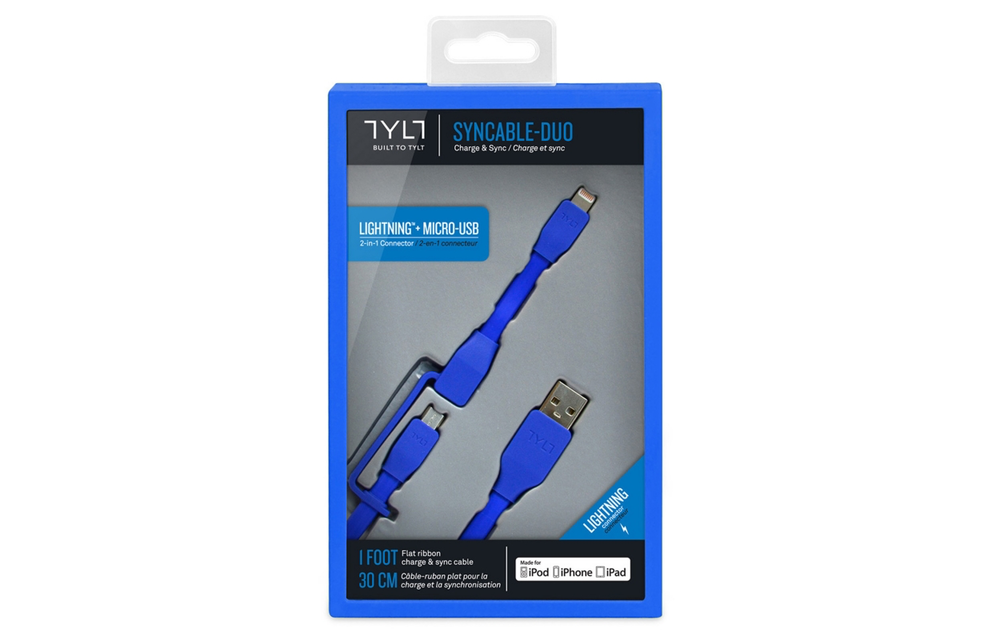 TYLT Sync and Charge Cable Duo Lightning+Micro to USB 1M  - Blue