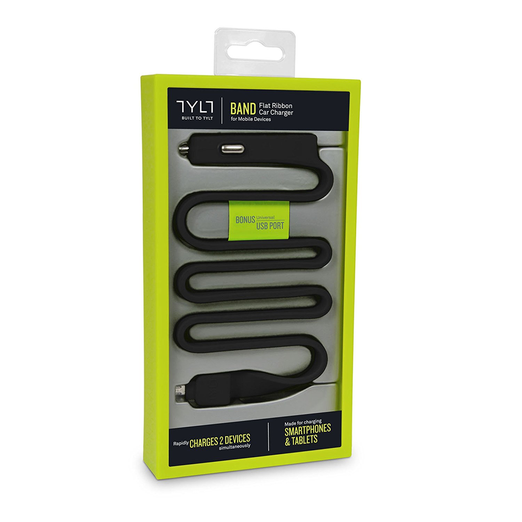 TYLT 2.1A Car Charger with Micro Cable + 1x Bonus Universal USB Port - Black