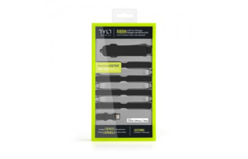 TYLT 4.8A Car Charger with Lightning Cable + Bonus Universal USB Port - Black