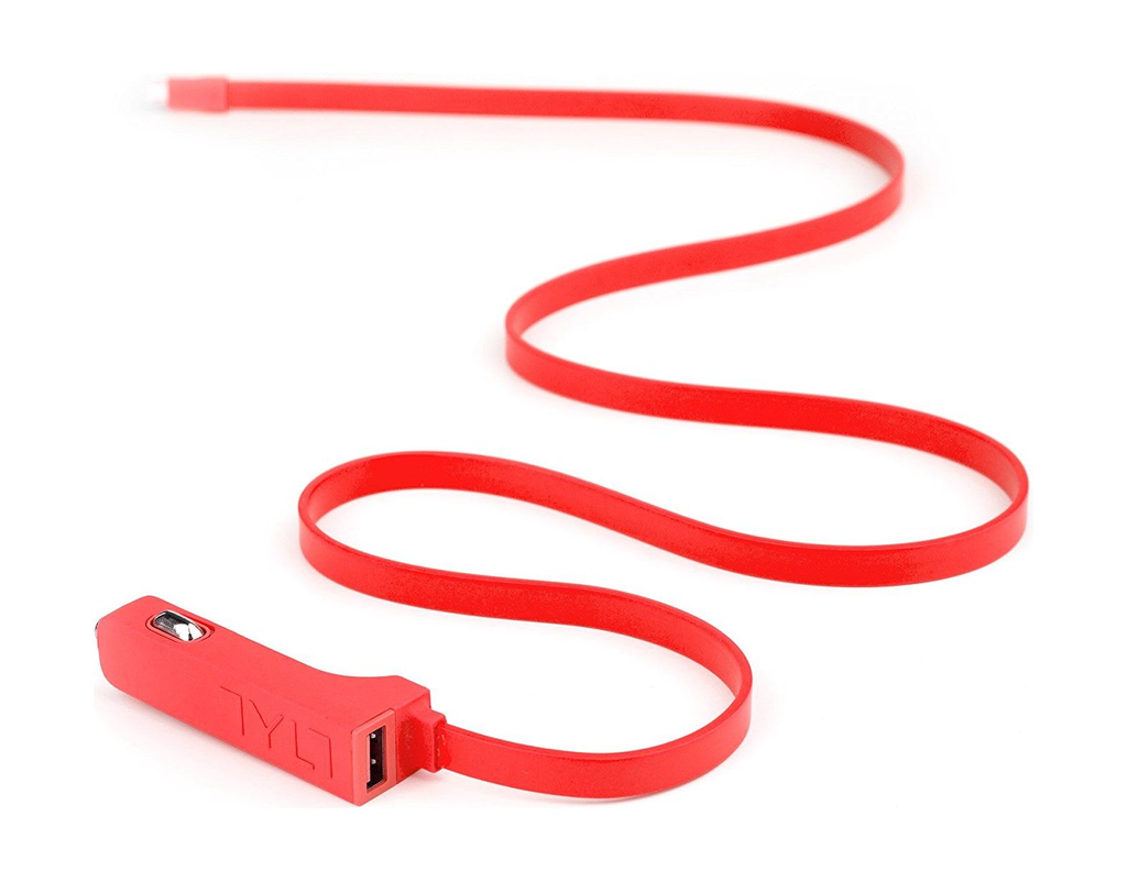 TYLT 4.8A Car Charger with Lightning Cable + Bonus Universal USB Port - Red