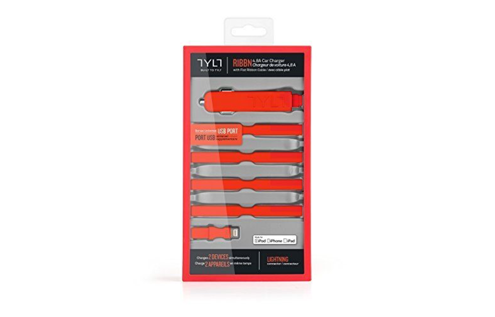 TYLT 4.8A Car Charger with Lightning Cable + Bonus Universal USB Port - Red