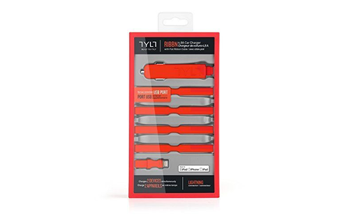 TYLT 4.8A Car Charger with Lightning Cable + Bonus Universal USB Port - Red