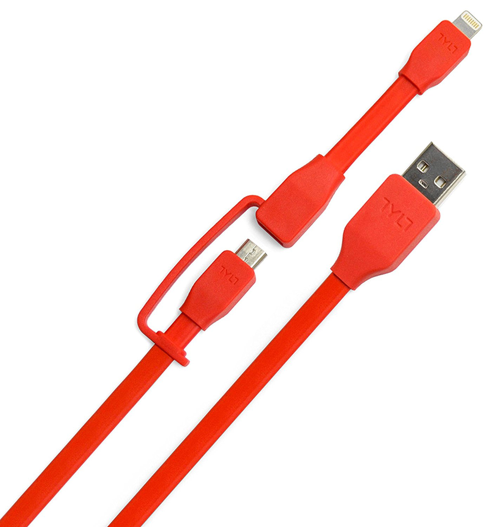 TYLT Sync and Charge Cable Duo Lightning+Micro to USB 1M  - Red