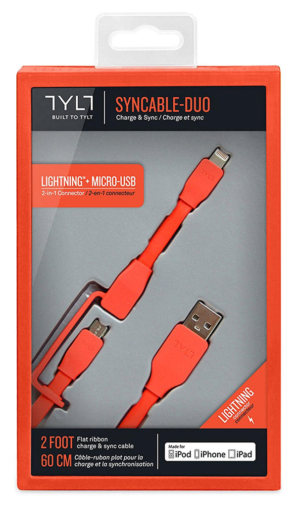 TYLT Sync and Charge Cable Duo Lightning+Micro to USB 1M  - Red