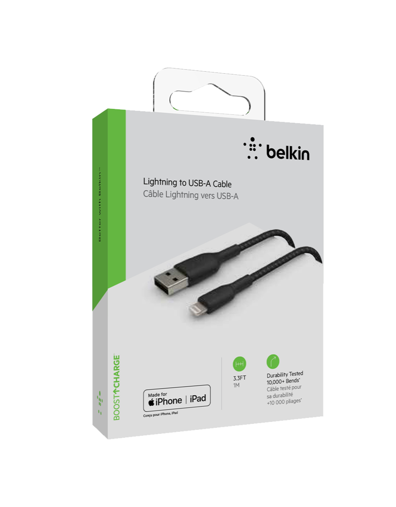BELKIN Belkin Boost Up Charge USB-A to Apple Lightning Braided Cable 3.3ft/1m - Black