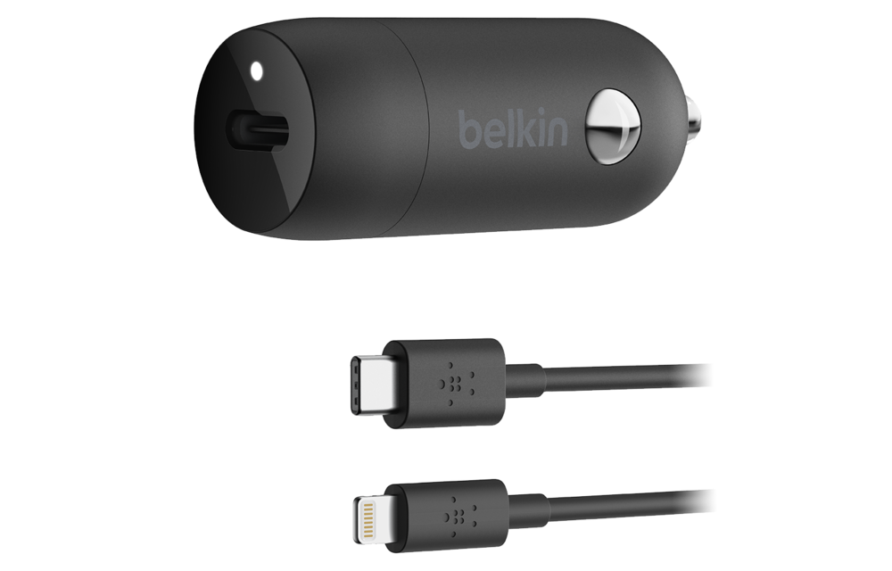 Belkin Boost Up Car Charger 18W/3.6A with Type C to Apple Lightning Cable 4ft - Black
