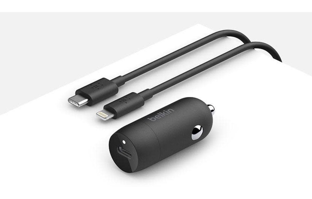 Belkin Boost Up Car Charger 18W/3.6A with Type C to Apple Lightning Cable 4ft - Black