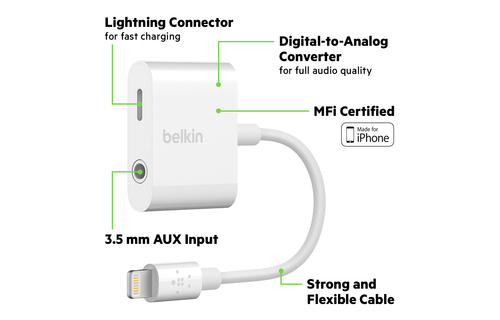 Belkin Rockstar 3.5mm Audio + Lightning Connector Charge Adapter
