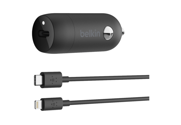 Belkin Boost Up Car Charger 20W PD + Type C to Apple Lightning Cable  4ft/1.2m  - Black