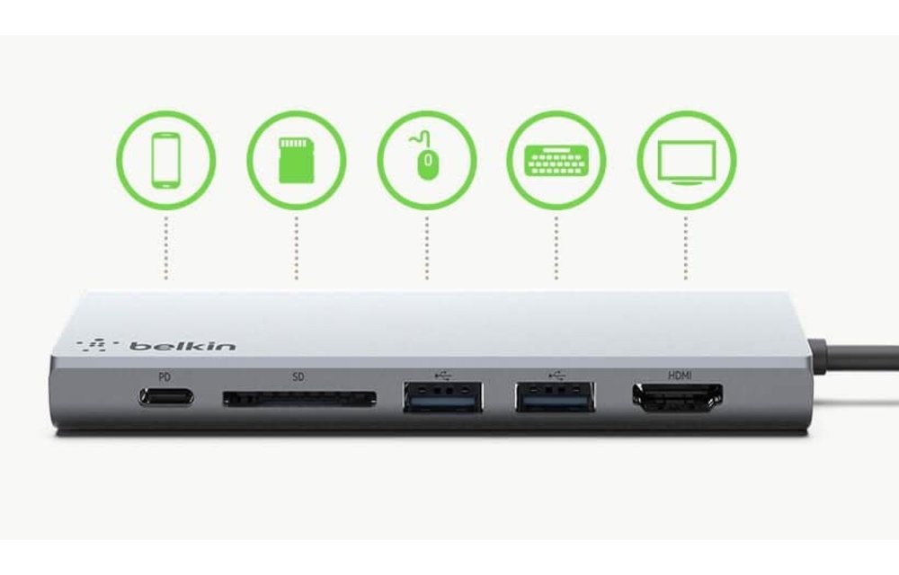 Belkin USB-C Multimedia Hub HDMI + Ethernet, POWER - Space Gray