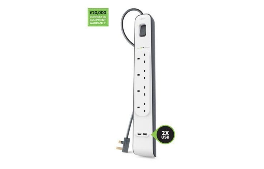 Belkin 4 Way Surge Protection Strip 2M With 2 USB Charging