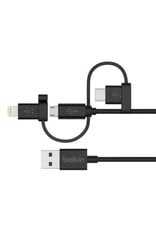 BELKIN Belkin Universal Cable (3 in 1) Lightning, Micro USB and USB-C 1.2m - Black
