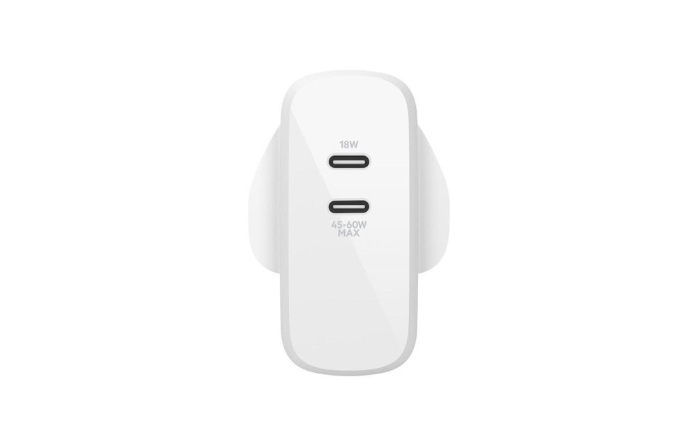 Belkin Boost Dual USB-C PD Gan Wall Charger 63W ,45C/18C - White