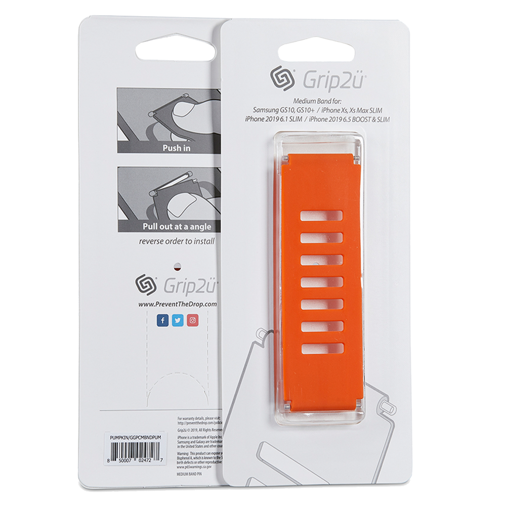 Grip2u Medium Grip Band (Boost, iPhone 11/11 Pro) (Slim, iPhone 11/11 Pro Max) - Pumpkin