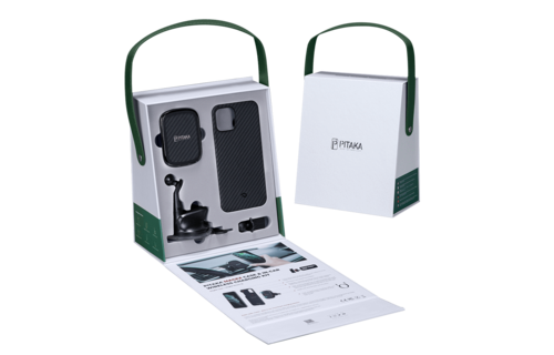 Pitaka Aramid Karbon Fiber MagEZ Case & In-Car Wireless Charging Kit iPhone 12 Mini - Black/Grey Twill