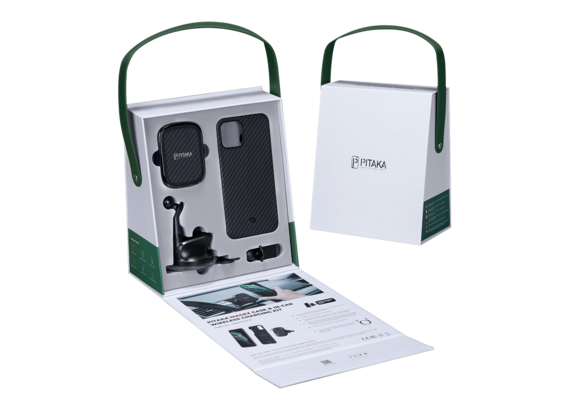 Pitaka Aramid Karbon Fiber MagEZ Case & In-Car Wireless Charging Kit iPhone 12 Mini - Black/Grey Twill