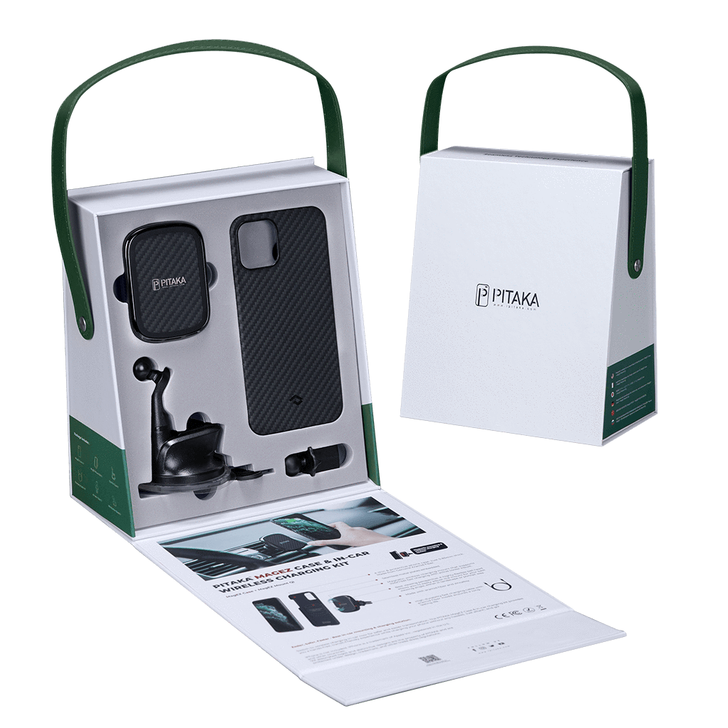 Pitaka Aramid Karbon Fiber MagEZ Case & In-Car Wireless Charging Kit iPhone 12 Mini - Black/Grey Twill