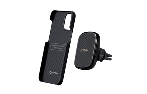Pitaka Aramid Karbon Fiber MagEZ Case & In-Car Wireless Charging Kit iPhone 12 Mini - Black/Grey Twill