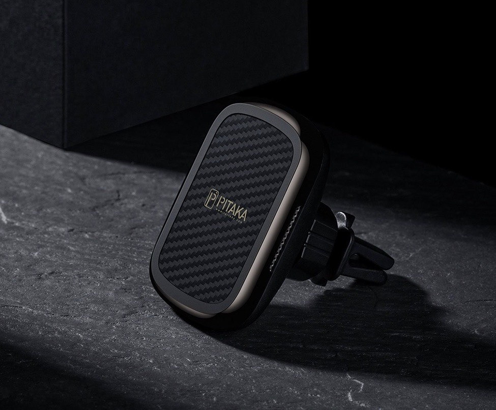 Pitaka Aramid Karbon Fiber MagEZ Case & In-Car Wireless Charging Kit iPhone 12 Mini - Black/Grey Twill