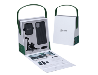 Pitaka Aramid Karbon Fiber MagEZ Case & In-Car Wireless Charging Kit iPhone 12 Pro Max - Black/Grey Twill