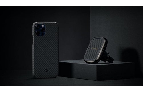 Pitaka Aramid Karbon Fiber MagEZ Case & In-Car Wireless Charging Kit iPhone 12 Pro Max - Black/Grey Twill