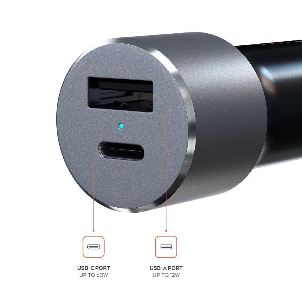 Satechi Type-C 72W PD Car Charger Dual Port (USB-C, 60W+ USB-A, 12W) - Space Gray